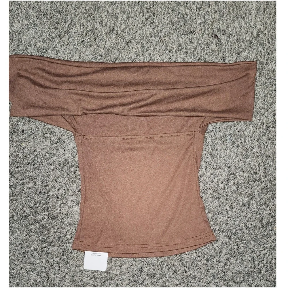 Shein Womens Brown Off The Shoulder Bardot Top Short Sleeve Slim Fit Stretch New